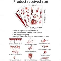 Halloween Stickers, Bloody Hand & Footprint Bloodstain Wall Decals for Living Room Background Decoration, Home Decor