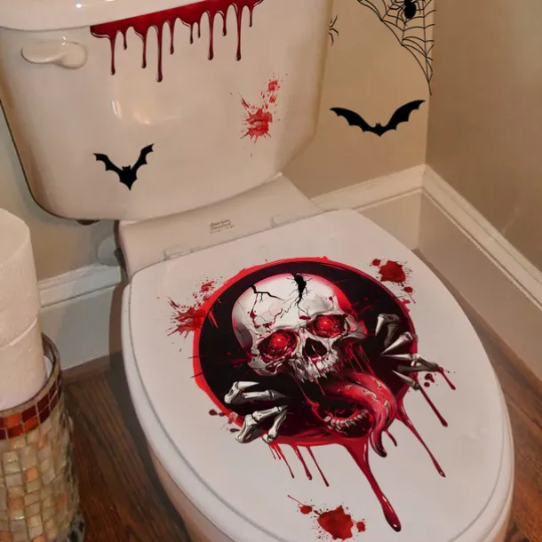 Halloween Stickers Ghost Skull Blood Splatter Bat Decor Wall Stickers for Bathroom and Toilet, Self-Adhesive Stickers