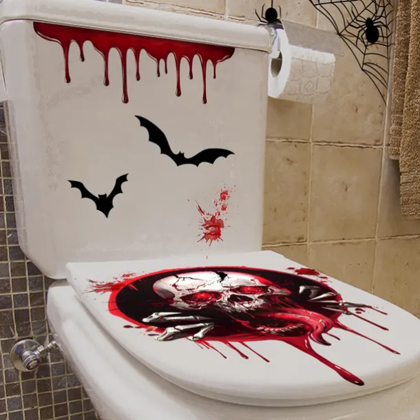 Halloween Stickers Ghost Skull Blood Splatter Bat Decor Wall Stickers for Bathroom and Toilet, Self-Adhesive Stickers