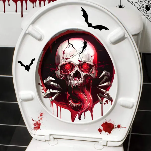 Halloween Stickers Ghost Skull Blood Splatter Bat Decor Wall Stickers for Bathroom and Toilet, Self-Adhesive Stickers
