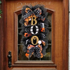 Halloween Swag Wreath for Front Door BOO Pumpkin Hanging Decoration, Scary Halloween Door Sign Garland for Porch Yard Wall Indoor Outdoor Decor
