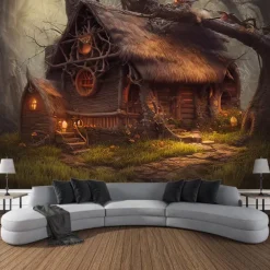 Halloween Tapestry Art Decoration Blanket Curtains Hanging Home Bedroom Living Room Decoration Pumpkin Ghost Skull Ghost House Eerie And Terrifying Halloween Decorations
