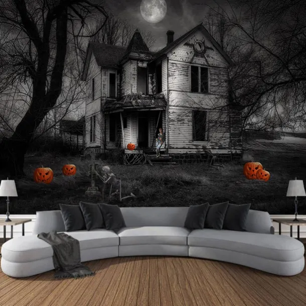 Halloween Tapestry Art Decoration Blanket Curtains Hanging Home Bedroom Living Room Decoration Pumpkin Ghost Skull Ghost House Eerie And Terrifying Halloween Decorations
