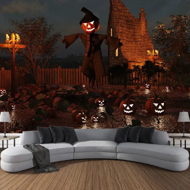 Halloween Tapestry Art Decoration Blanket Curtains Hanging Home Bedroom Living Room Decoration Pumpkin Ghost Skull Ghost House Eerie And Terrifying Halloween Decorations