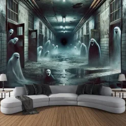 Halloween Tapestry Banners Wall Hangings Skeleton Ghost Dark Punk Gothic Style Party Dorm Shooting Backgrounds Decorations Wall Door Background