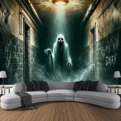 Halloween Tapestry Banners Wall Hangings Skeleton Ghost Dark Punk Gothic Style Party Dorm Shooting Backgrounds Decorations Wall Door Background