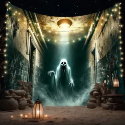 Halloween Tapestry Banners Wall Hangings Skeleton Ghost Dark Punk Gothic Style Party Dorm Shooting Backgrounds Decorations Wall Door Background