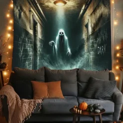 Halloween Tapestry Banners Wall Hangings Skeleton Ghost Dark Punk Gothic Style Party Dorm Shooting Backgrounds Decorations Wall Door Background