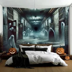 Halloween Tapestry Banners Wall Hangings Skeleton Ghost Dark Punk Gothic Style Party Dorm Shooting Backgrounds Decorations Wall Door Background