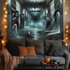 Halloween Tapestry Banners Wall Hangings Skeleton Ghost Dark Punk Gothic Style Party Dorm Shooting Backgrounds Decorations Wall Door Background