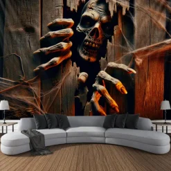 Halloween Tapestry Banners Wall Hangings Skeleton 3D Dark Punk Gothic Style Party Dorm Shooting Backgrounds Decorations Wall Door Background