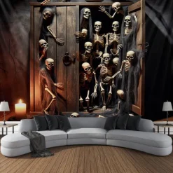 Halloween Tapestry Banners Wall Hangings Skeleton 3D Dark Punk Gothic Style Party Dorm Shooting Backgrounds Decorations Wall Door Background