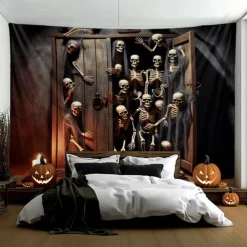 Halloween Tapestry Banners Wall Hangings Skeleton 3D Dark Punk Gothic Style Party Dorm Shooting Backgrounds Decorations Wall Door Background