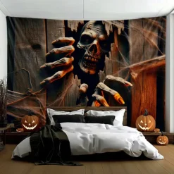 Halloween Tapestry Banners Wall Hangings Skeleton 3D Dark Punk Gothic Style Party Dorm Shooting Backgrounds Decorations Wall Door Background