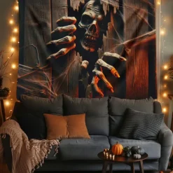 Halloween Tapestry Banners Wall Hangings Skeleton 3D Dark Punk Gothic Style Party Dorm Shooting Backgrounds Decorations Wall Door Background