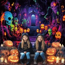 Halloween Tapestry Banners Wall Hangings Skeleton Colorful Fantasy Party Dorm Shooting Backgrounds Decorations Wall Door Background