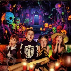 Halloween Tapestry Banners Wall Hangings Skeleton Colorful Fantasy Party Dorm Shooting Backgrounds Decorations Wall Door Background
