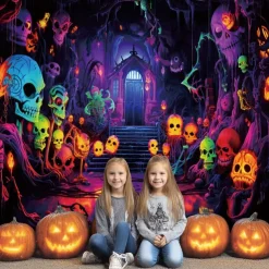 Halloween Tapestry Banners Wall Hangings Skeleton Colorful Fantasy Party Dorm Shooting Backgrounds Decorations Wall Door Background