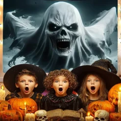 Halloween Tapestry Banners Wall Hangings Grim Reaper 3D Dark Punk Gothic Style Party Dorm Shooting Backgrounds Decorations Wall Door Background