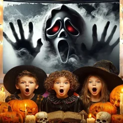 Halloween Tapestry Banners Wall Hangings Grim Reaper 3D Dark Punk Gothic Style Party Dorm Shooting Backgrounds Decorations Wall Door Background