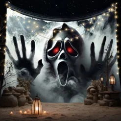 Halloween Tapestry Banners Wall Hangings Grim Reaper 3D Dark Punk Gothic Style Party Dorm Shooting Backgrounds Decorations Wall Door Background