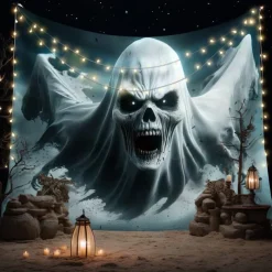 Halloween Tapestry Banners Wall Hangings Grim Reaper 3D Dark Punk Gothic Style Party Dorm Shooting Backgrounds Decorations Wall Door Background