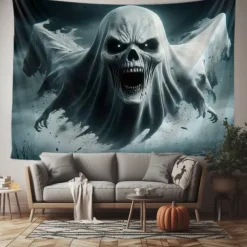 Halloween Tapestry Banners Wall Hangings Grim Reaper 3D Dark Punk Gothic Style Party Dorm Shooting Backgrounds Decorations Wall Door Background