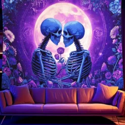 Halloween Tapestry Banners Blanket Skeleton Dark Punk Gothic Style Party Dorm Shooting Backgrounds Decorations Wall Door Background