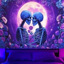 Halloween Tapestry Banners Blanket Skeleton Dark Punk Gothic Style Party Dorm Shooting Backgrounds Decorations Wall Door Background