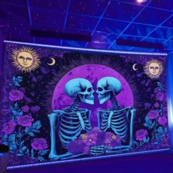 Halloween Tapestry Banners Blanket Skeleton Dark Punk Gothic Style Party Dorm Shooting Backgrounds Decorations Wall Door Background