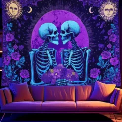 Halloween Tapestry Banners Blanket Skeleton Dark Punk Gothic Style Party Dorm Shooting Backgrounds Decorations Wall Door Background
