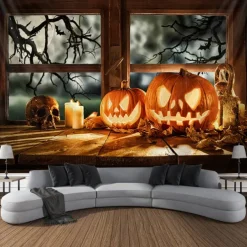 Halloween Tapestry Banners Wall Hangings Pumpkin 3D Dark Punk Gothic Style Party Dorm Shooting Backgrounds Decorations Wall Door Background