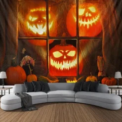Halloween Tapestry Banners Wall Hangings Pumpkin 3D Dark Punk Gothic Style Party Dorm Shooting Backgrounds Decorations Wall Door Background