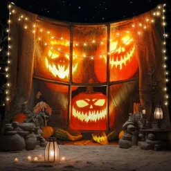 Halloween Tapestry Banners Wall Hangings Pumpkin 3D Dark Punk Gothic Style Party Dorm Shooting Backgrounds Decorations Wall Door Background