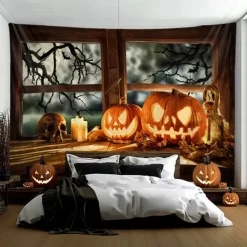 Halloween Tapestry Banners Wall Hangings Pumpkin 3D Dark Punk Gothic Style Party Dorm Shooting Backgrounds Decorations Wall Door Background