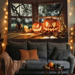 Halloween Tapestry Banners Wall Hangings Pumpkin 3D Dark Punk Gothic Style Party Dorm Shooting Backgrounds Decorations Wall Door Background