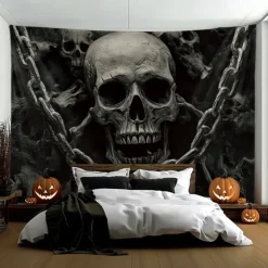 Halloween Tapestry Banners Wall Hangings Skeleton 3D Dark Punk Gothic Style Party Dorm Shooting Backgrounds Decorations Wall Door Background