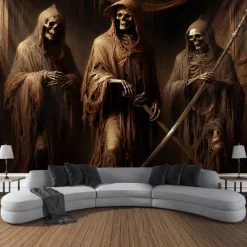 Halloween Tapestry Banners Wall Hangings Skeleton 3D Dark Punk Gothic Style Party Dorm Shooting Backgrounds Decorations Wall Door Background