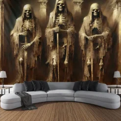 Halloween Tapestry Banners Wall Hangings Skeleton 3D Dark Punk Gothic Style Party Dorm Shooting Backgrounds Decorations Wall Door Background