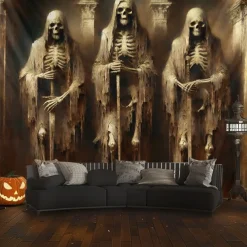 Halloween Tapestry Banners Wall Hangings Skeleton 3D Dark Punk Gothic Style Party Dorm Shooting Backgrounds Decorations Wall Door Background