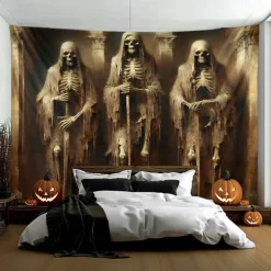 Halloween Tapestry Banners Wall Hangings Skeleton 3D Dark Punk Gothic Style Party Dorm Shooting Backgrounds Decorations Wall Door Background
