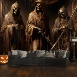 Halloween Tapestry Banners Wall Hangings Skeleton 3D Dark Punk Gothic Style Party Dorm Shooting Backgrounds Decorations Wall Door Background