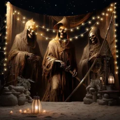 Halloween Tapestry Banners Wall Hangings Skeleton 3D Dark Punk Gothic Style Party Dorm Shooting Backgrounds Decorations Wall Door Background