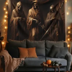 Halloween Tapestry Banners Wall Hangings Skeleton 3D Dark Punk Gothic Style Party Dorm Shooting Backgrounds Decorations Wall Door Background