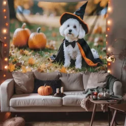 Halloween Tapestry Banners Blanket Pumpkin Dog Cute Party Dorm Shooting Backgrounds Decorations Wall Door Background