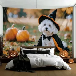 Halloween Tapestry Banners Blanket Pumpkin Dog Cute Party Dorm Shooting Backgrounds Decorations Wall Door Background