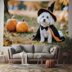 Halloween Tapestry Banners Blanket Pumpkin Dog Cute Party Dorm Shooting Backgrounds Decorations Wall Door Background