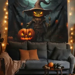Halloween Tapestry Banners Blanket Pumpkin Scarecrow Fantasy Dark Punk Gothic Style Party Dorm Shooting Backgrounds Decorations Wall Door Background