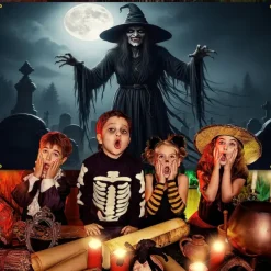 Halloween Tapestry Banners Wall Hangings Skeleton Witch Dark Punk Gothic Style Party Dorm Shooting Backgrounds Decorations Wall Door Background