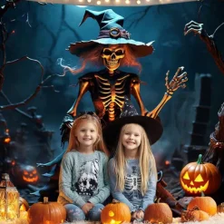 Halloween Tapestry Banners Wall Hangings Skeleton Witch Dark Punk Gothic Style Party Dorm Shooting Backgrounds Decorations Wall Door Background